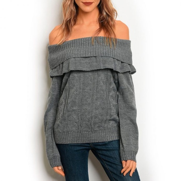 Gray Off Shoulder Sweater - Picture 2 of 3